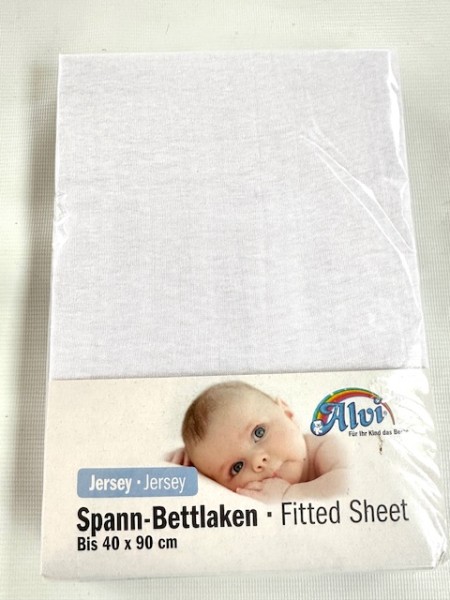 1x Alvi Spannlaken 40x90 cm - Jersey - weiss - für kleine Matratzen (rechteckig und oval) von Kinderwagen, Stubenwagen und Wiege