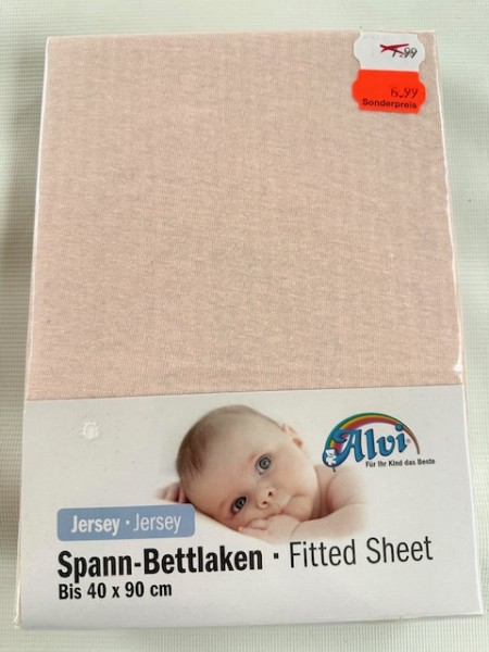 1x Alvi Spannlaken 40x90 cm - Jersey - rosa - für kleine Matratzen (rechteckig und oval) von Kinderwagen, Stubenwagen und Wiege