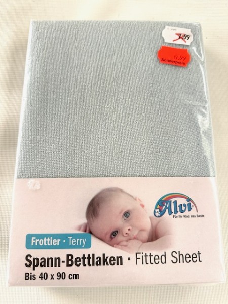 1x Alvi Spannlaken 40x90 cm - Frottier - hellblau - für kleine Matratzen (rechteckig und oval) von Kinderwagen, Stubenwagen und Wiege