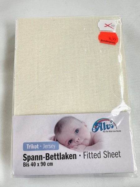 1x Alvi Spannlaken 40x90 cm - Jersey - natur - für kleine Matratzen (rechteckig und oval) von Kinderwagen, Stubenwagen und Wiege