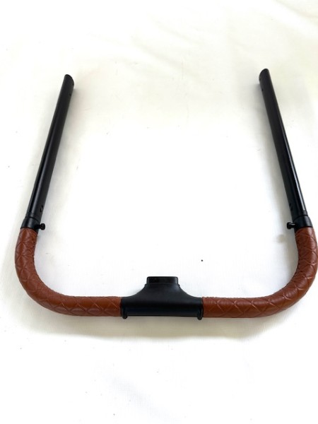 1x Moon Griff, Schieber, Schiebergriff für alle Resea und Resea S - Passt nicht auf andere Moon Kinderwagen!!! - Rohrgestänge schwarz, Kunstleder cognac, braun, karo