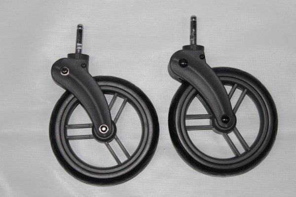 Set - ABC Zoom Geschwisterwagen Rad, Vorderrad, Vorderräder 2011 - 2016 ( für 2017, Sonderserie, siehe Text) - Farbe: schwarz - Passt nicht auf Turbo oder andere Kinderwagen