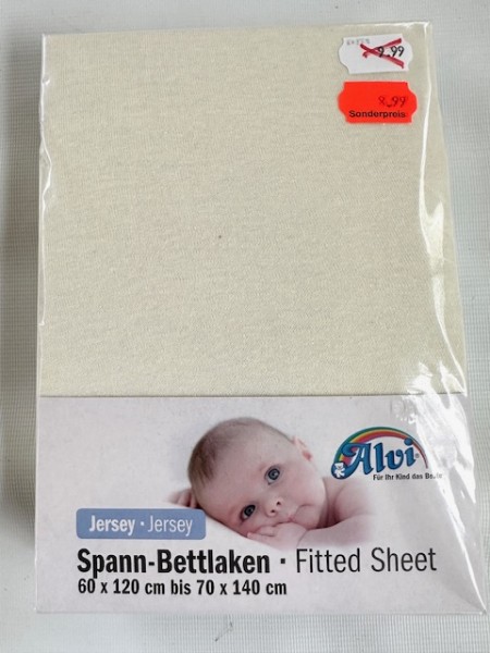 1x Alvi Spannlaken 60x120 cm bis 70x140 cm - Jersey - natur