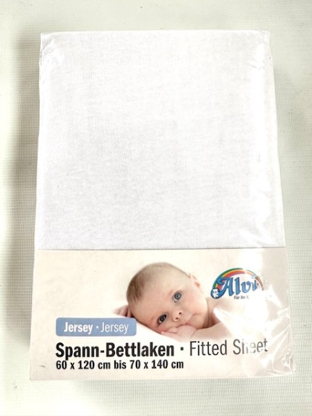 1x Alvi Spannlaken 60x120 cm bis 70x140 cm - Jersey - weiss