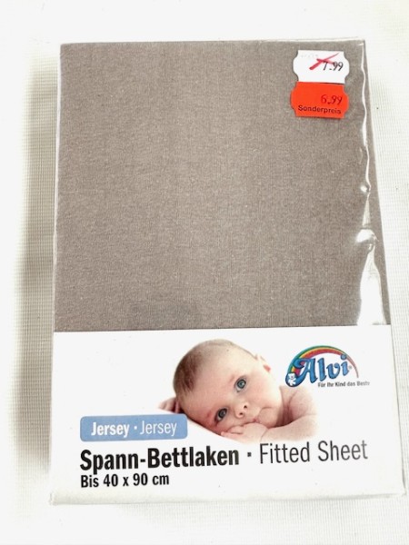 1x Alvi Spannlaken 40x90 cm - Jersey - grau - für kleine Matratzen (rechteckig und oval) von Kinderwagen, Stubenwagen und Wiege