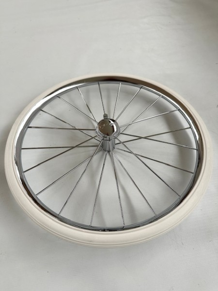 Neu! 1x Rad für Silver Cross Kinderwagen - Gesamtdurchmesser ca. 38,0cm (16 Zoll) - Farbe: chrom