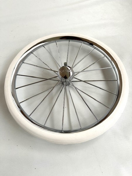 Neu! 1x Rad für Silver Cross Kinderwagen - Gesamtdurchmesser ca. 34,0cm (14 Zoll) - Farbe: chrom