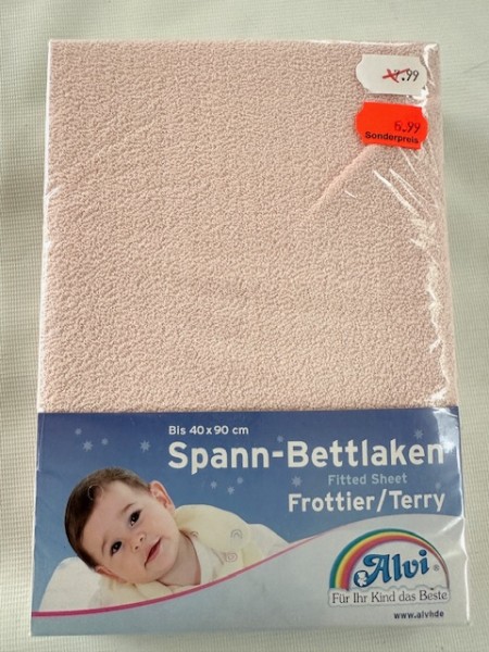 1x Alvi Spannlaken 40x90 cm - Frottier - rosa - für kleine Matratzen (rechteckig und oval) von Kinderwagen, Stubenwagen und Wiege
