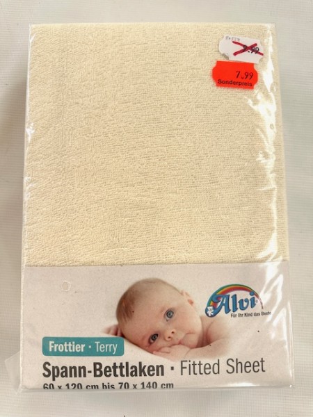 1x Alvi Spannlaken 60x120 cm bis 70x140 cm - Frottier - natur