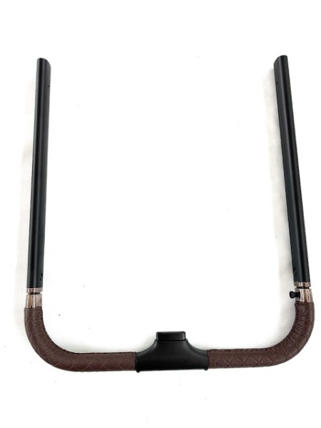 1x Moon Style Griff, Schieber, Schiebergriff für alle Gio, Gio+ Passt nicht auf andere Moon Kinderwagen!!! - Rohrgestänge schwarz, Kunstleder dunkelbraun gesteppt