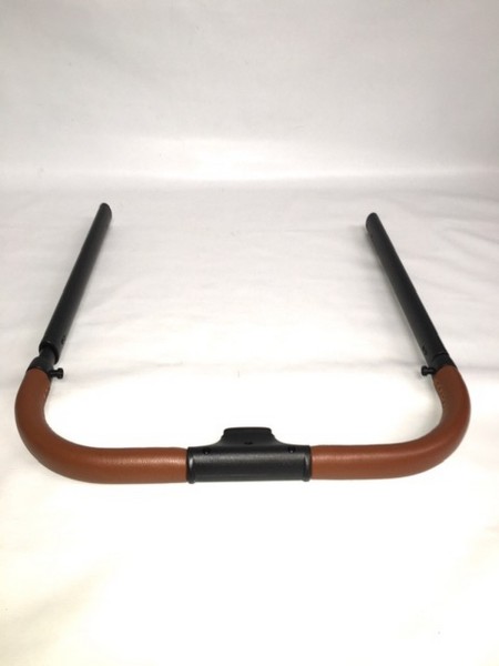 1x Moon Griff, Schieber, Schiebergriff für alle Resea und Resea S - Passt nicht auf andere Moon Kinderwagen!!! - Rohrgestänge schwarz, Kunstleder cognac, braun, glatt