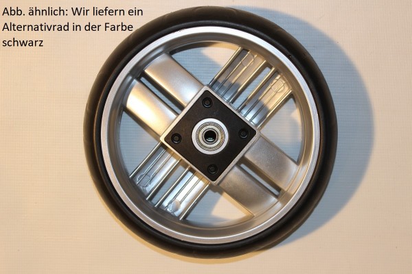 1x schwarze Alternative ( d.h. Abb. ähnlich) zu Teutonia Rad, Vorderrad in der Felgenfarbe schwarz (Gesamtdurchmesser: ca. 19,0 cm) passend für alle Teutonia alt bis 2018 u.v.a.