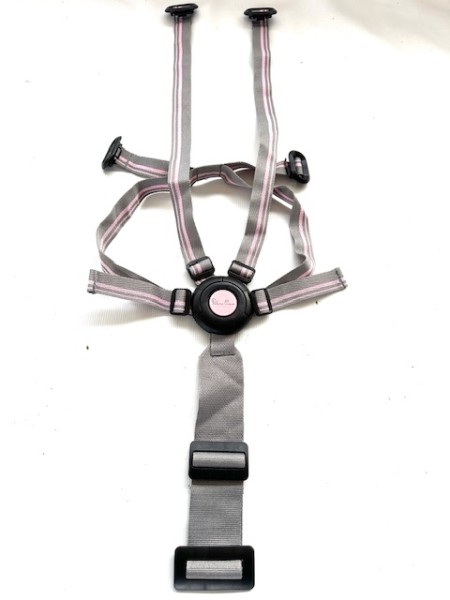 Neu! 1x Silver Cross Wave 5-Punktgurt, Gurt-Set, Sicherheitsgurt, Herausfallschutz - grau, rosa - mit schwarzer Lasche zum Verstellen der Gurtlänge