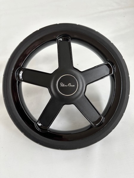 1x neues Hinterrad für Silver Cross, unbekanntes Modell (siehe Text, bitte vergleichen Sie die angegebenen Maße, sowie die Fotos) - Gesamtdurchmesser ca. 28,5 cm - Farbe: schwarz