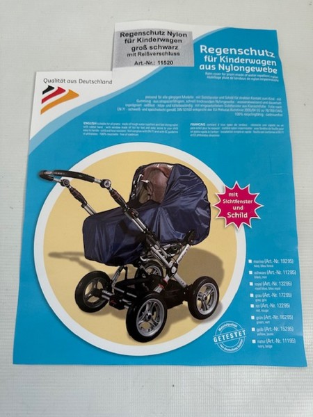 1 x Nylon - Regenverdeck, Regencape, Regenhaube, Regenpellerine, Regenschutz für alle Hesba und andere Kinderwagen - schwarz - mit Reißverschluss