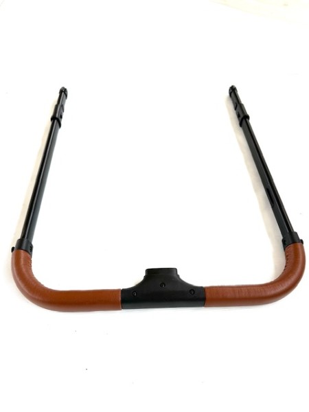 1x Moon Style Griff, Schieber, Schiebergriff für alle Style - Passt nicht auf andere Moon Kinderwagen!!! - Rohrgestänge schwarz, Kunstleder braun, cognac, glatt