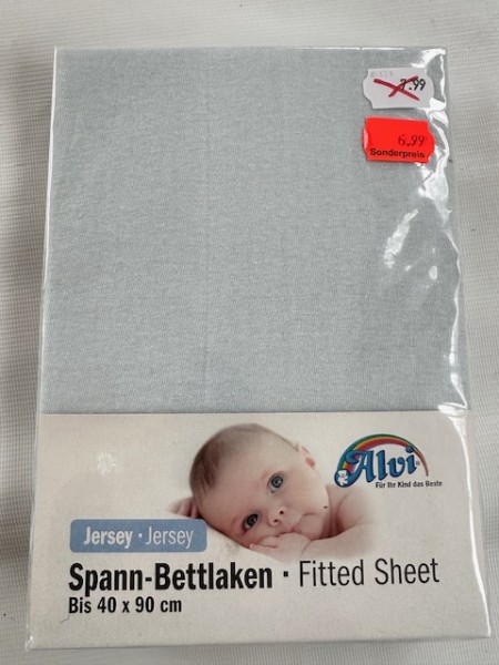 1x Alvi Spannlaken 40x90 cm - Jersey - hellblau - für kleine Matratzen (rechteckig und oval) von Kinderwagen, Stubenwagen und Wiege