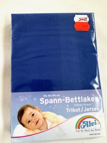 1x Alvi Spannlaken 40x90 cm - Jersey - royal blau - für kleine Matratzen (rechteckig und oval) von Kinderwagen, Stubenwagen und Wiege
