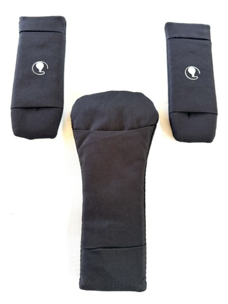 ABC 3-teiliges Set Gurtpolster, Schulterpolster u. Schrittpolster für Sicherheitsgurt, Herausfallschutz - Ping 3 und 4 (Travel, Trekking), Avus 2 (Air) - Farbe: coal, schwarz