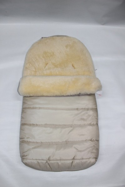 1x Winterfußsack, Fußsack, Echtfell Fußsack Patchwork mit abnehmbaren Vorderteil - beige