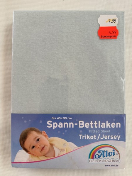 1x Alvi Spannlaken 40x90 cm - Jersey - hellblau - für kleine Matratzen (rechteckig und oval) von Kinderwagen, Stubenwagen und Wiege