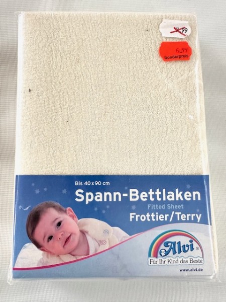 1x Alvi Spannlaken 40x90 cm - Frottier - natur - für kleine Matratzen (rechteckig und oval) von Kinderwagen, Stubenwagen und Wiege