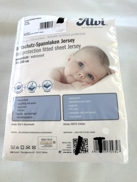 Wasserdicht! 1x Alvi Bettschutz-Spannlaken 60x120 cm bis 70x140 cm - Jersey - weiss